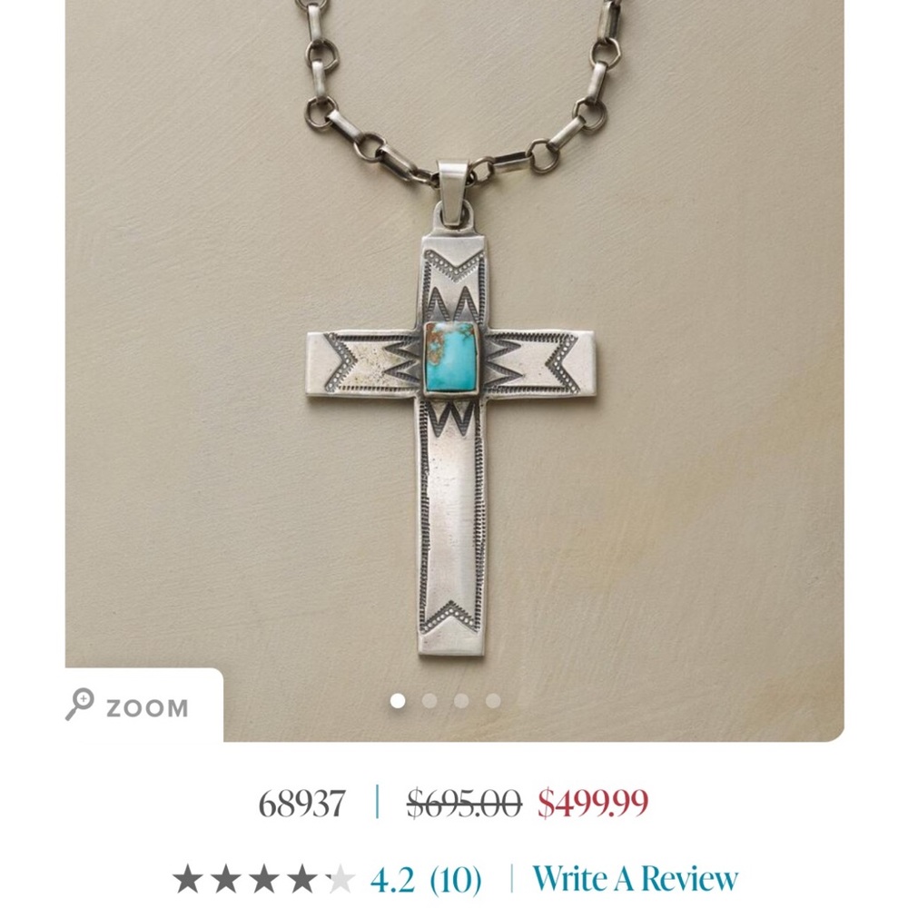 Sundance Boutique Silver Cross Necklace with Turquoise